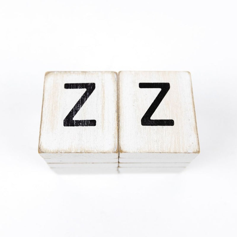 1.5" X 1.75" X .25" Wood Letter Tile Set of 10 (Z) White/Black