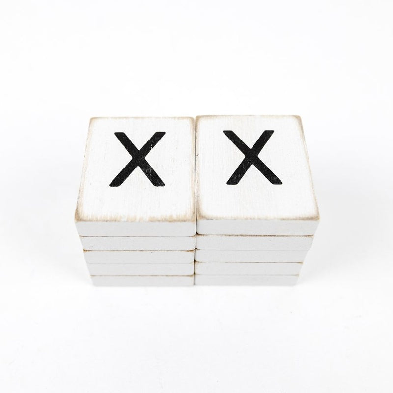 1.5" X 1.75" X .25" Wood Letter Tile Set of 10 (X) White/Black