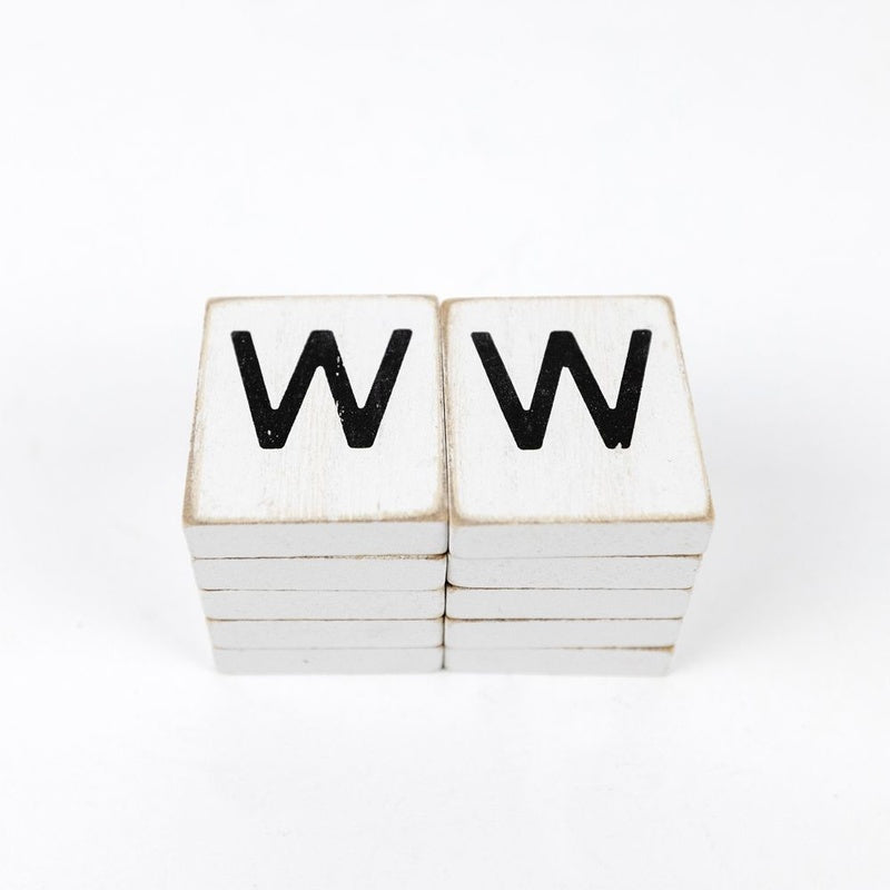 1.5" X 1.75" X .25" Wood Letter Tile Set of 10 (W) White/Black