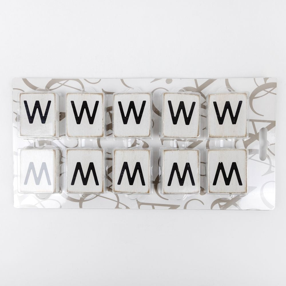 Wood Letter Tiles - "W" White & Black (Set of 10) | Letterboard Collection