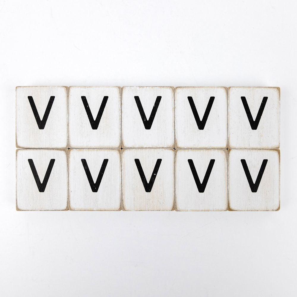 Wood Letter Tiles - "V" White & Black (Set of 10) | Letterboard Collection