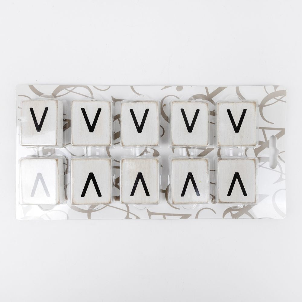 Wood Letter Tiles - "V" White & Black (Set of 10) | Letterboard Collection