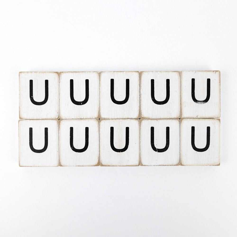 Wood Letter Tiles - "U" White & Black (Set of 10) | Letterboard Collection