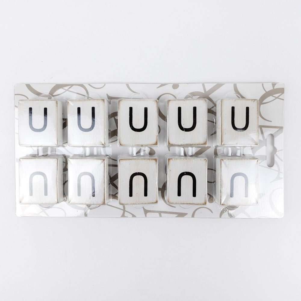 Wood Letter Tiles - "U" White & Black (Set of 10) | Letterboard Collection