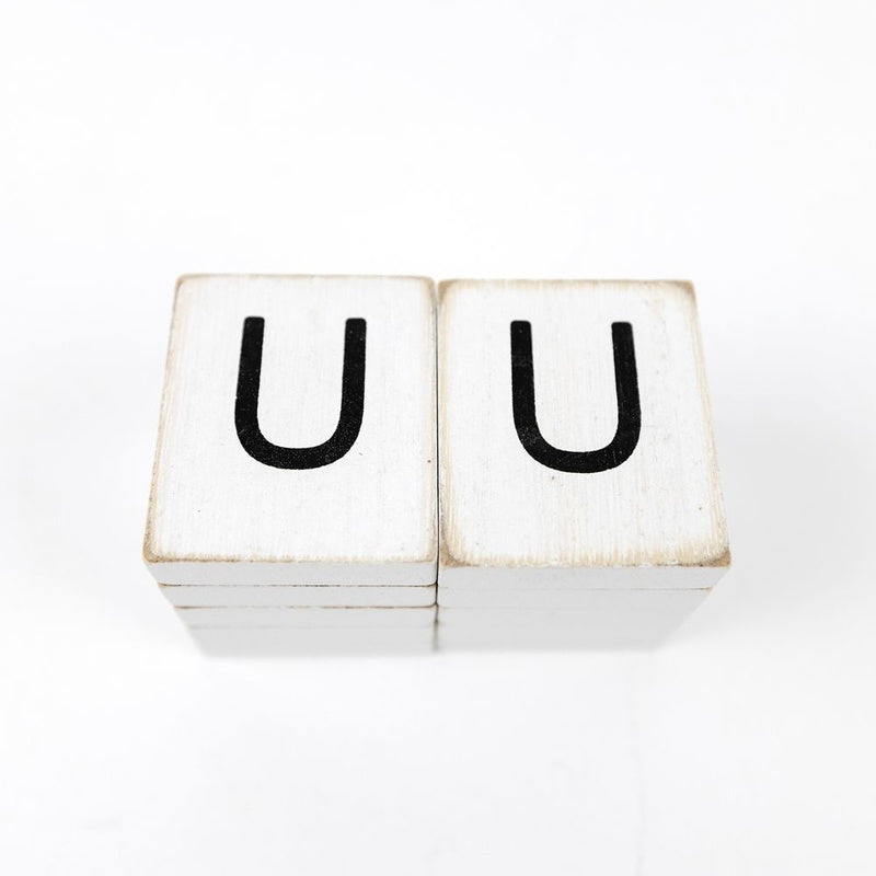 1.5" X 1.75" X .25" Wood Letter Tile Set of 10 (U) White/Black