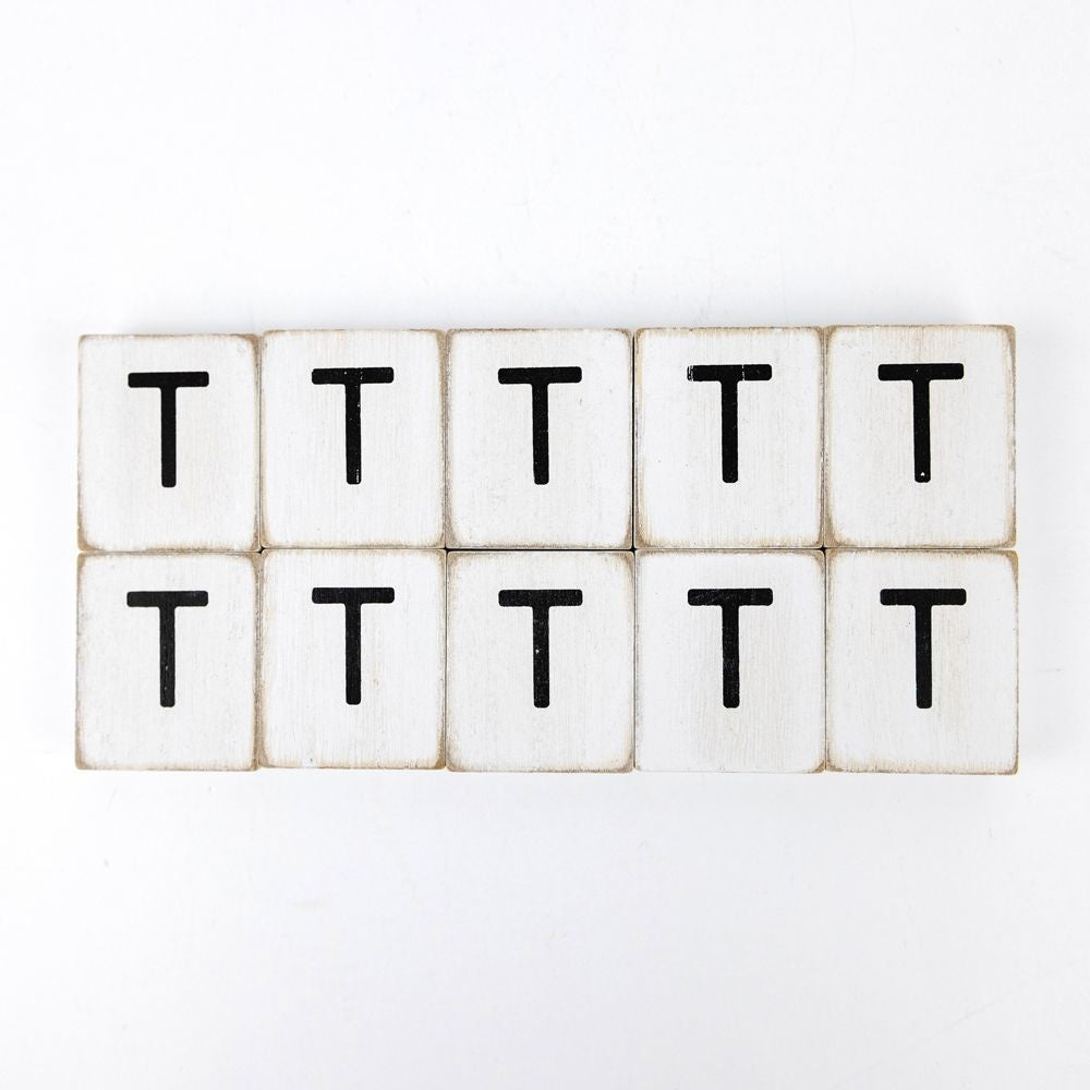 Wood Letter Tiles - "T" White & Black (Set of 10) | Letterboard Collection