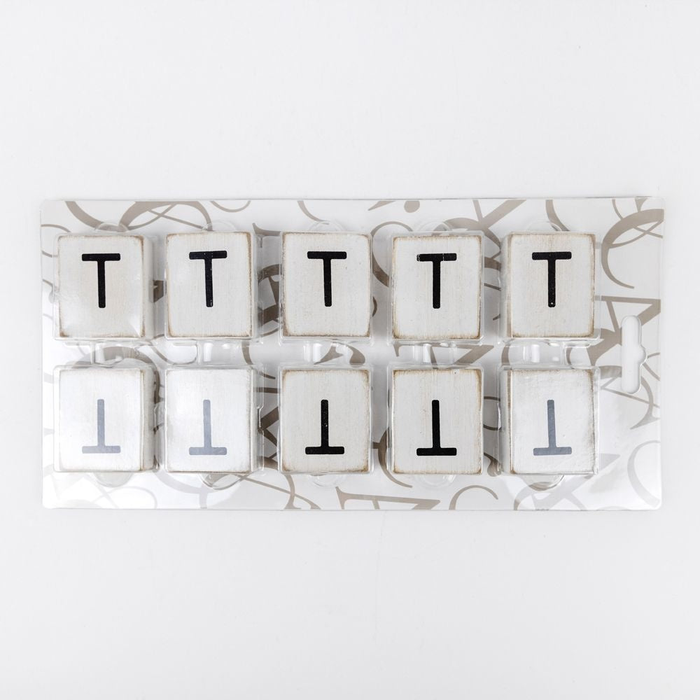 Wood Letter Tiles - "T" White & Black (Set of 10) | Letterboard Collection