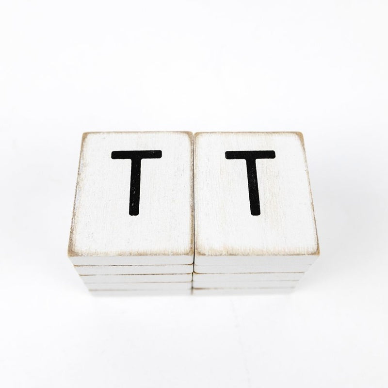 1.5" X 1.75" X .25" Wood Letter Tile Set of 10 (T) White/Black