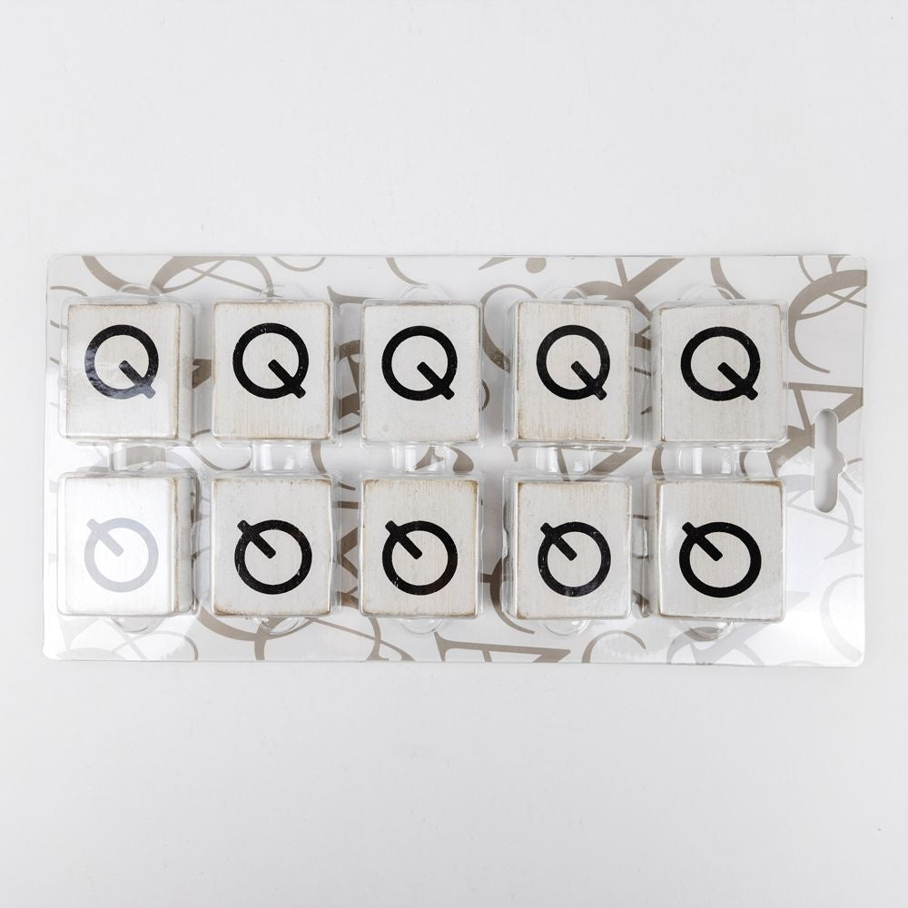 Wood Letter Tiles - "Q" White & Black (Set of 10) | Letterboard Collection