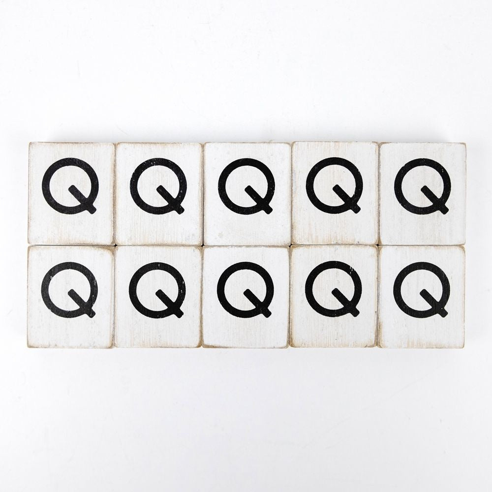 Wood Letter Tiles - "Q" White & Black (Set of 10) | Letterboard Collection
