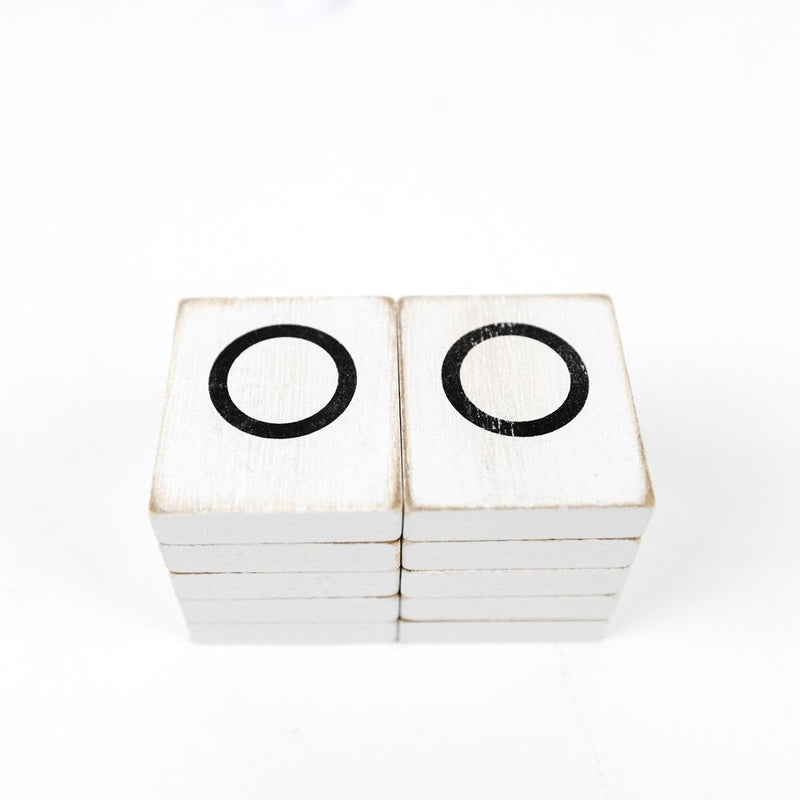 1.5" X 1.75" X .25" Wood Letter Tile Set of 10 (O) White/Black