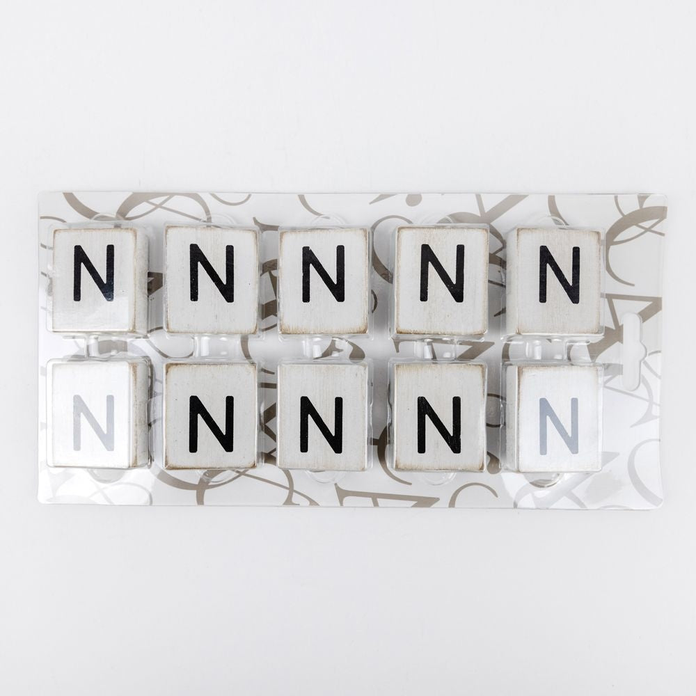 Wood Letter Tiles - "N" White & Black (Set of 10) | Letterboard Collection