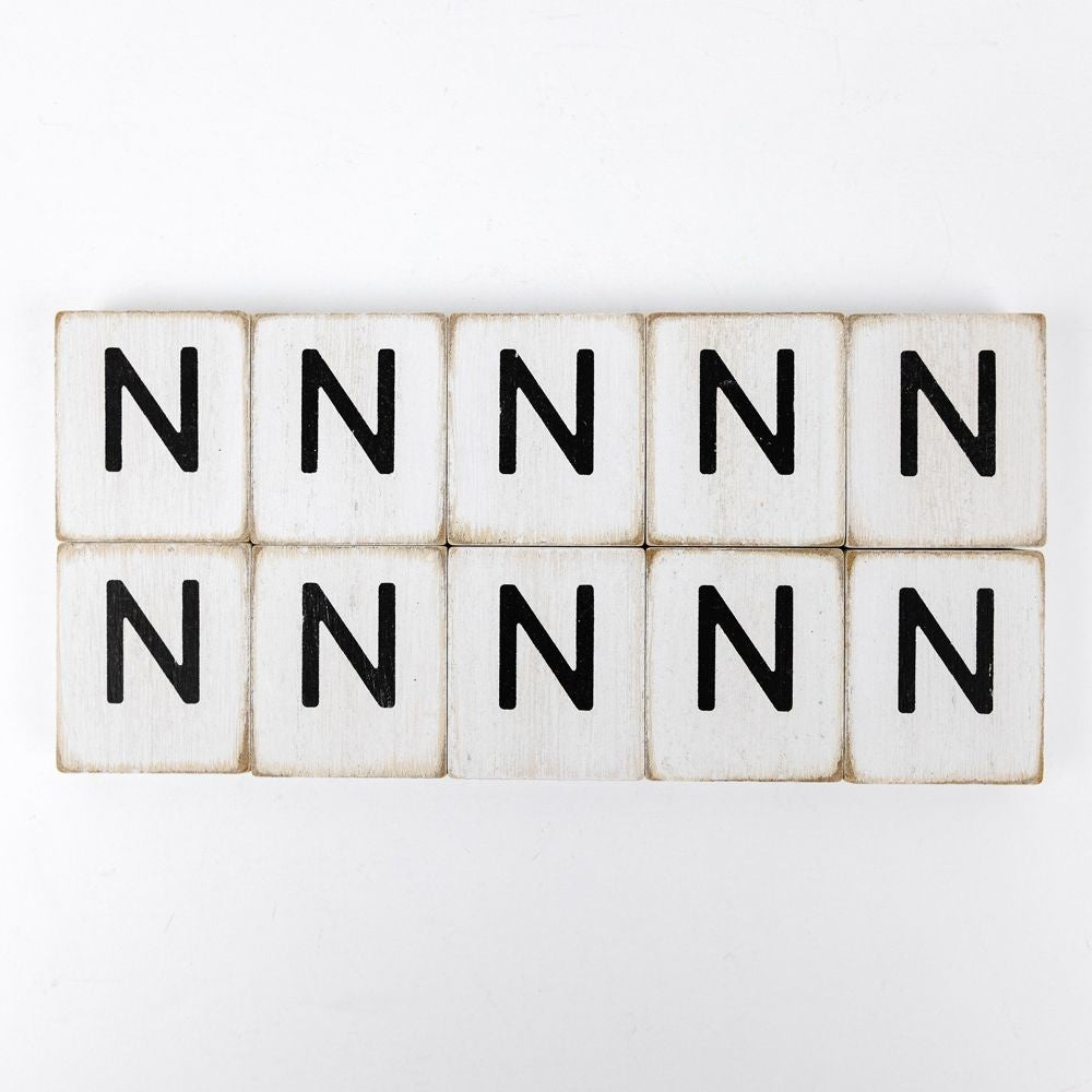 Wood Letter Tiles - "N" White & Black (Set of 10) | Letterboard Collection