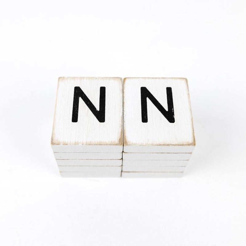 1.5" X 1.75" X .25" Wood Letter Tile Set of 10 (N) White/Black