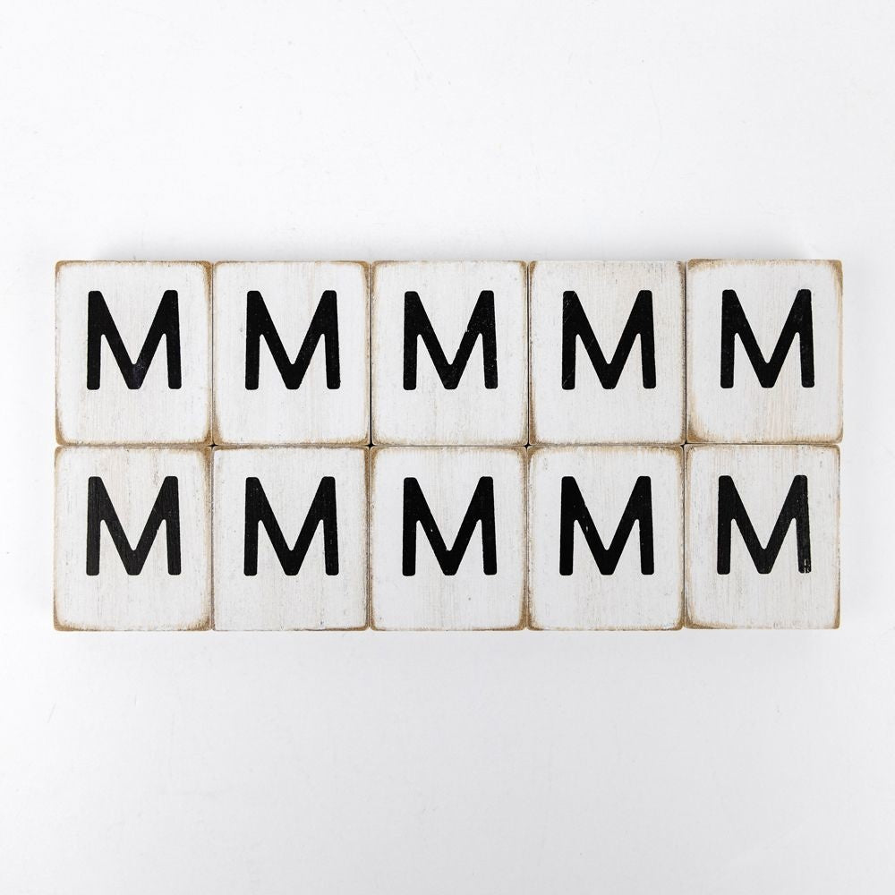 Wood Letter Tiles - "M" White & Black (Set of 10) | Letterboard Collection