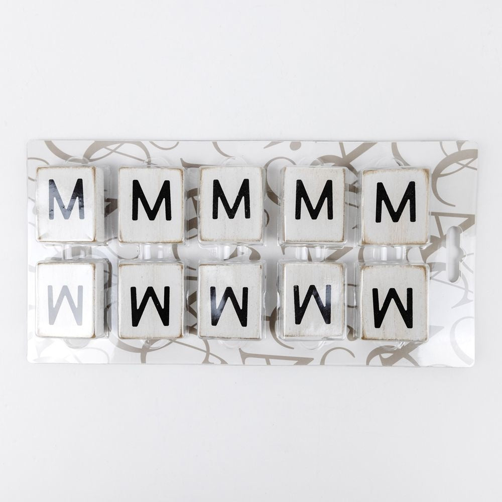 Wood Letter Tiles - "M" White & Black (Set of 10) | Letterboard Collection
