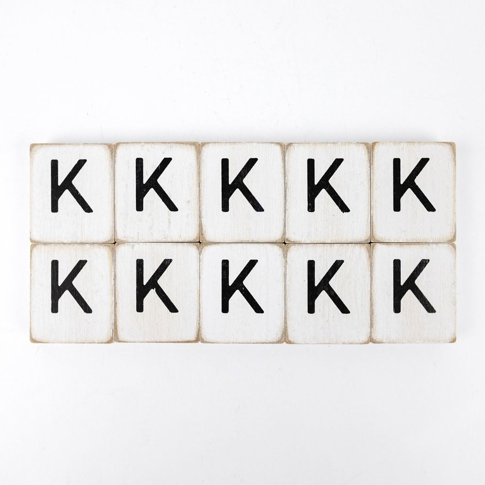 Wood Letter Tiles - "K" White & Black (Set of 10) | Letterboard Collection