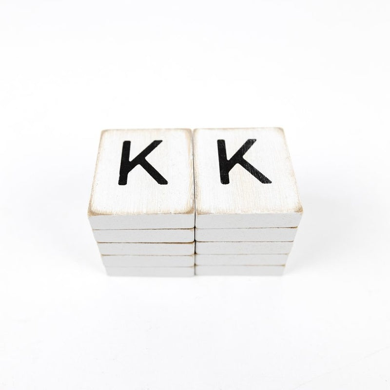 1.5" X 1.75" X .25" Wood Letter Tile Set of 10 (K) White/Black
