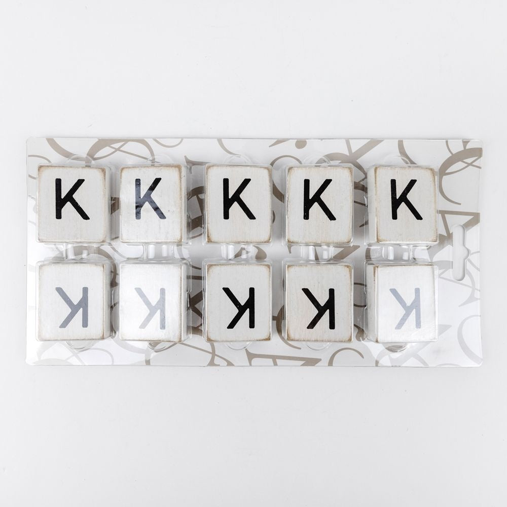 Wood Letter Tiles - "K" White & Black (Set of 10) | Letterboard Collection