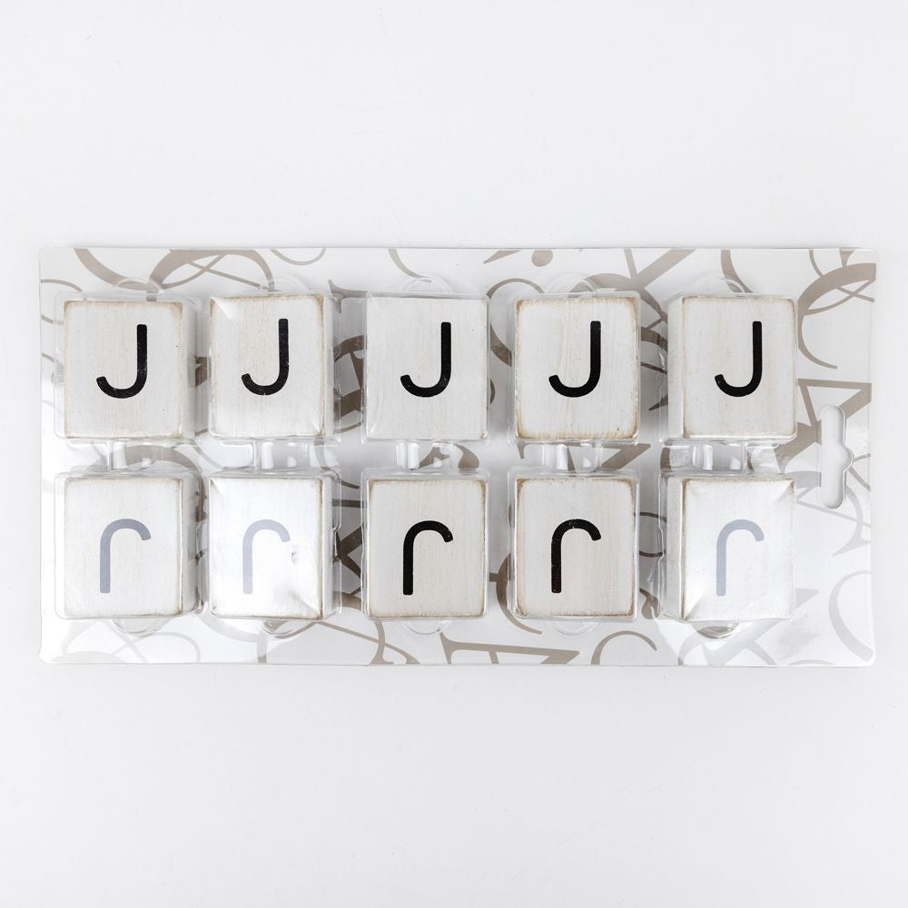 Wood Letter Tiles - "J" White & Black (Set of 10) | Letterboard Collection