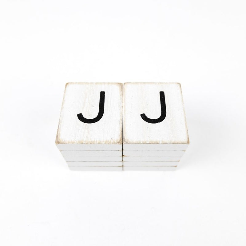 1.5" X 1.75" X .25" Wood Letter Tile Set of 10 (J) White/Black