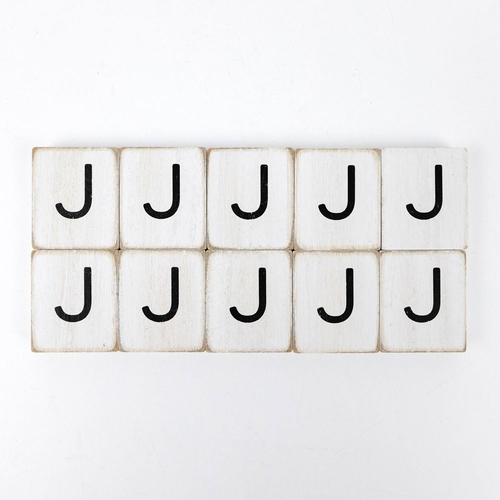 Wood Letter Tiles - "J" White & Black (Set of 10) | Letterboard Collection