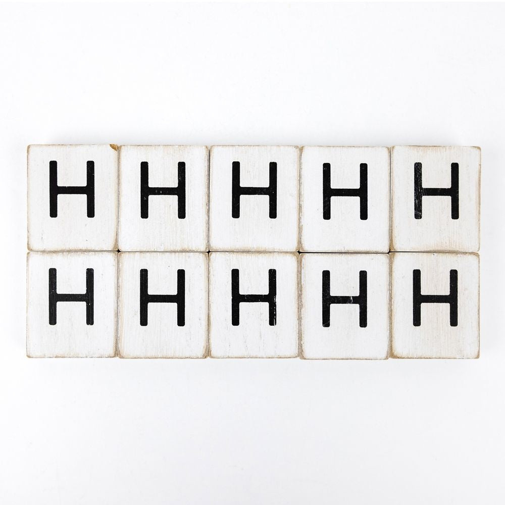 Wood Letter Tiles - "H" White & Black (Set of 10) | Letterboard Collection