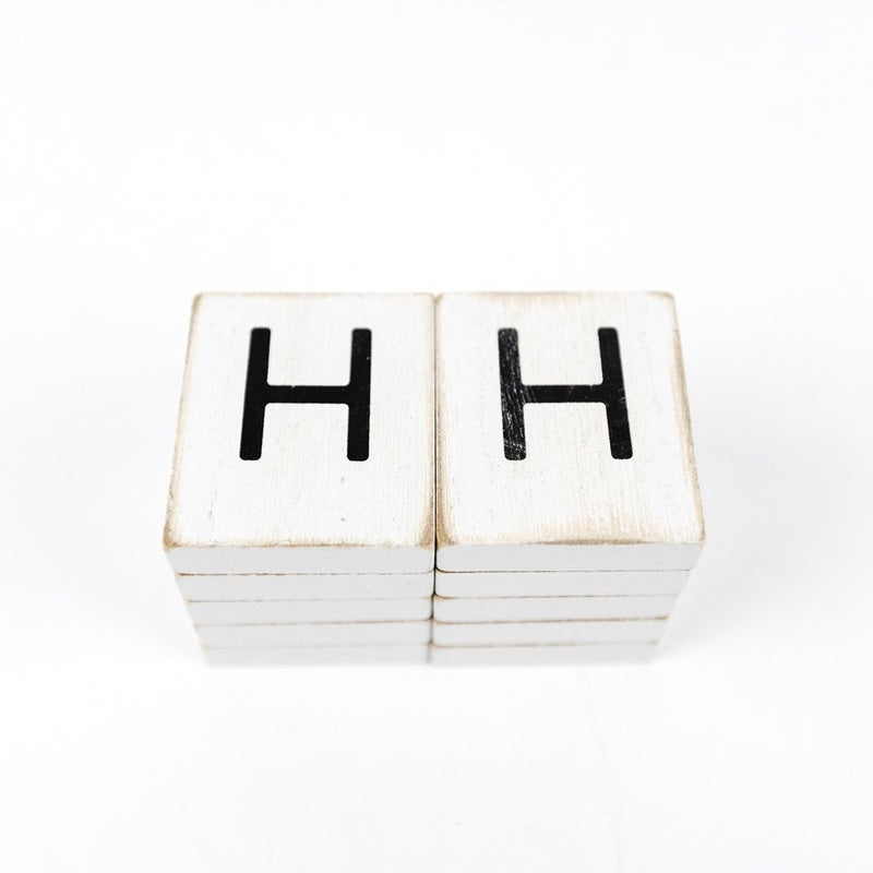 1.5" X 1.75" X .25" Wood Letter Tile Set of 10 (H) White/Black
