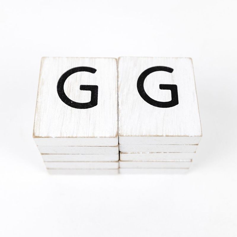 1.5" X 1.75" X .25" Wood Letter Tile Set of 10 (G) White/Black