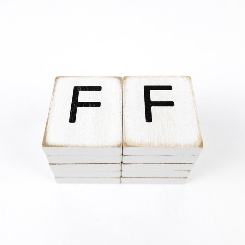 1.5" X 1.75" X .25" Wood Letter Tile Set of 10 (F) White/Black