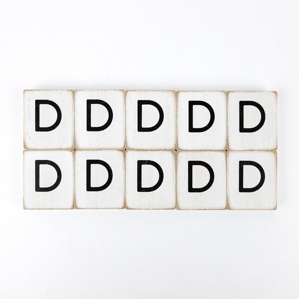 Wood Letter Tiles - "D" White & Black (Set of 10) | Letterboard Collection