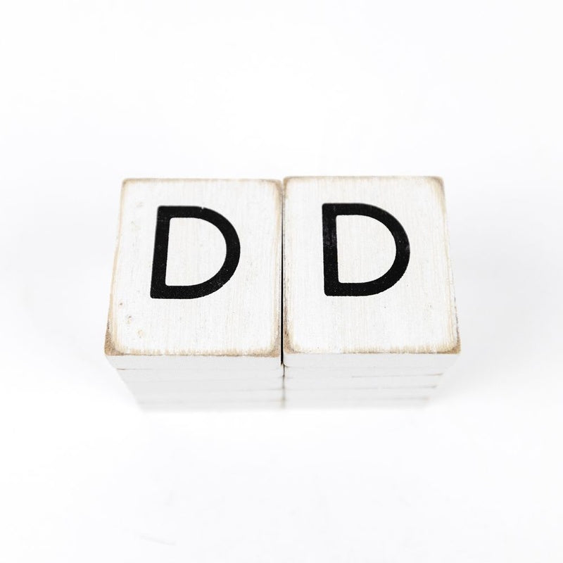 1.5" X 1.75" X .25" Wood Letter Tile Set of 10 (D) White/Black