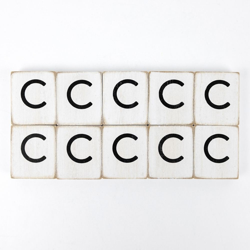 Wood Letter Tiles - "C" White and Black (Set of 10) | Letterboard Collection