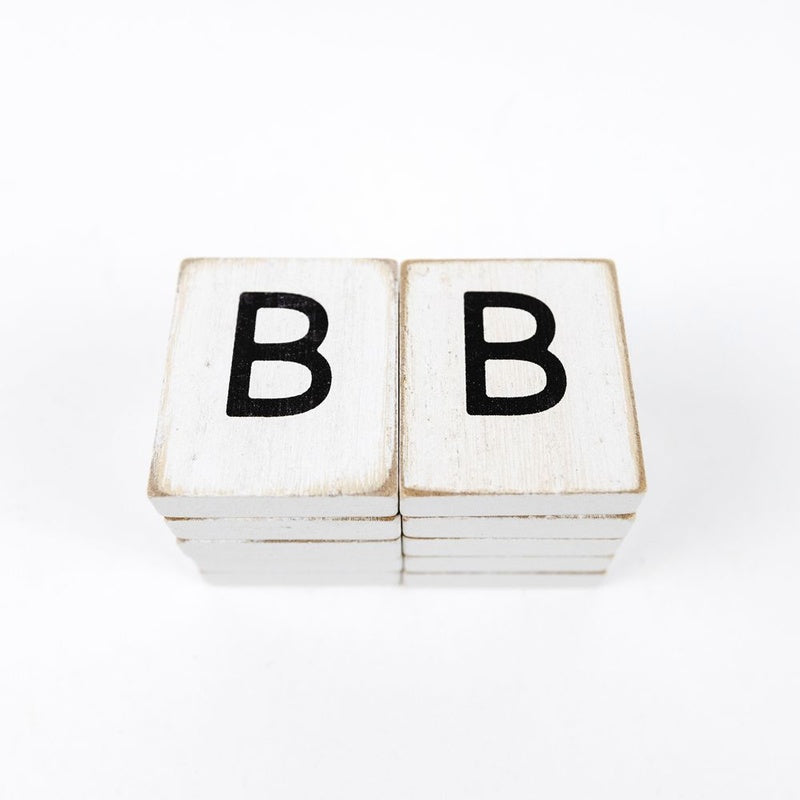 1.5" X 1.75" X .25" Wood Letter Tile Set of 10 (B) White/Black