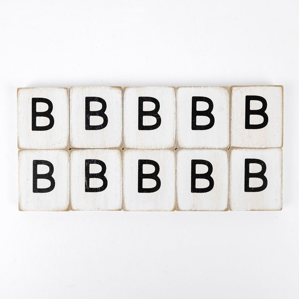Wood Letter Tiles - "B" White & Black (Set of 10) | Letterboard Collection