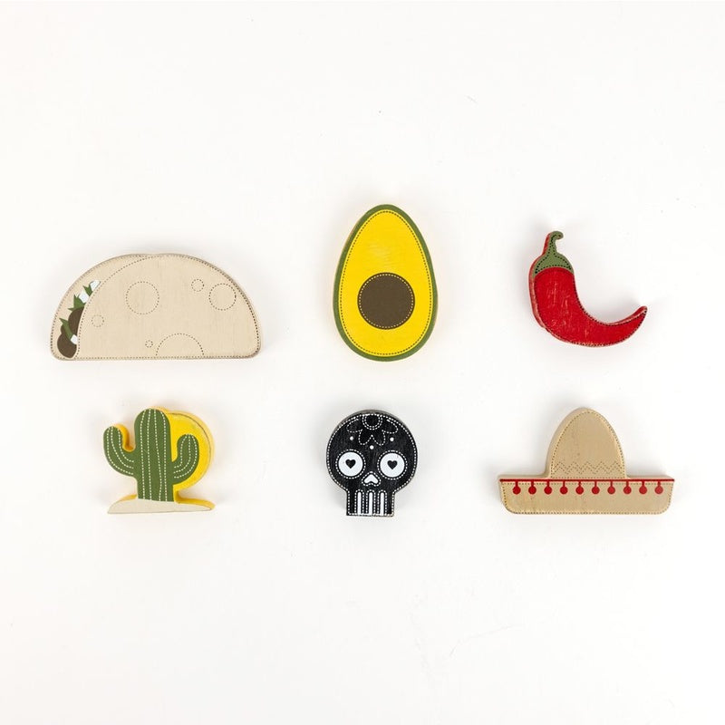 3" X 1.75" X .25" Wood Shapes Set of 6 (Mexico) Multicolor