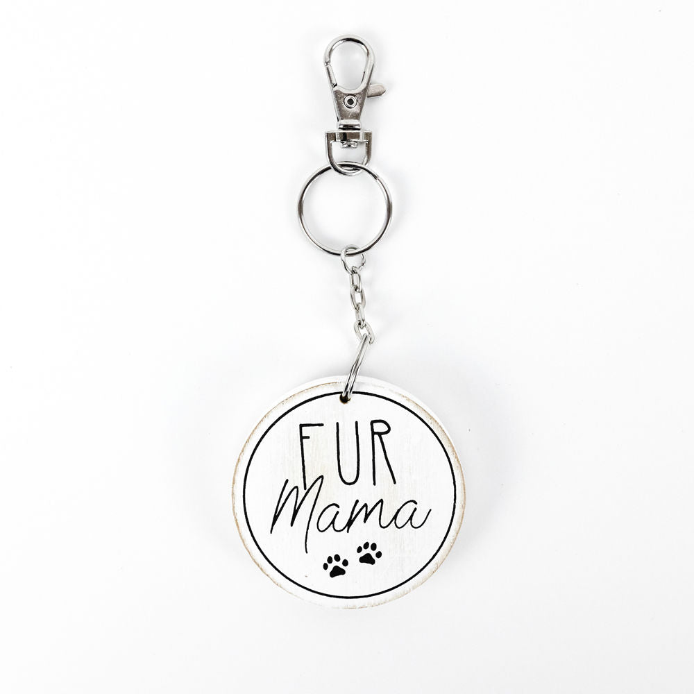 2" Reversible Wood Key Charm - Fur Mama/Paw Print | White and Black