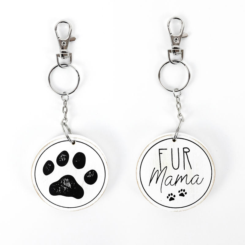 2.25" X 2.25" X .25" Reversible Wood Keychain (Fur Mama) White/Black