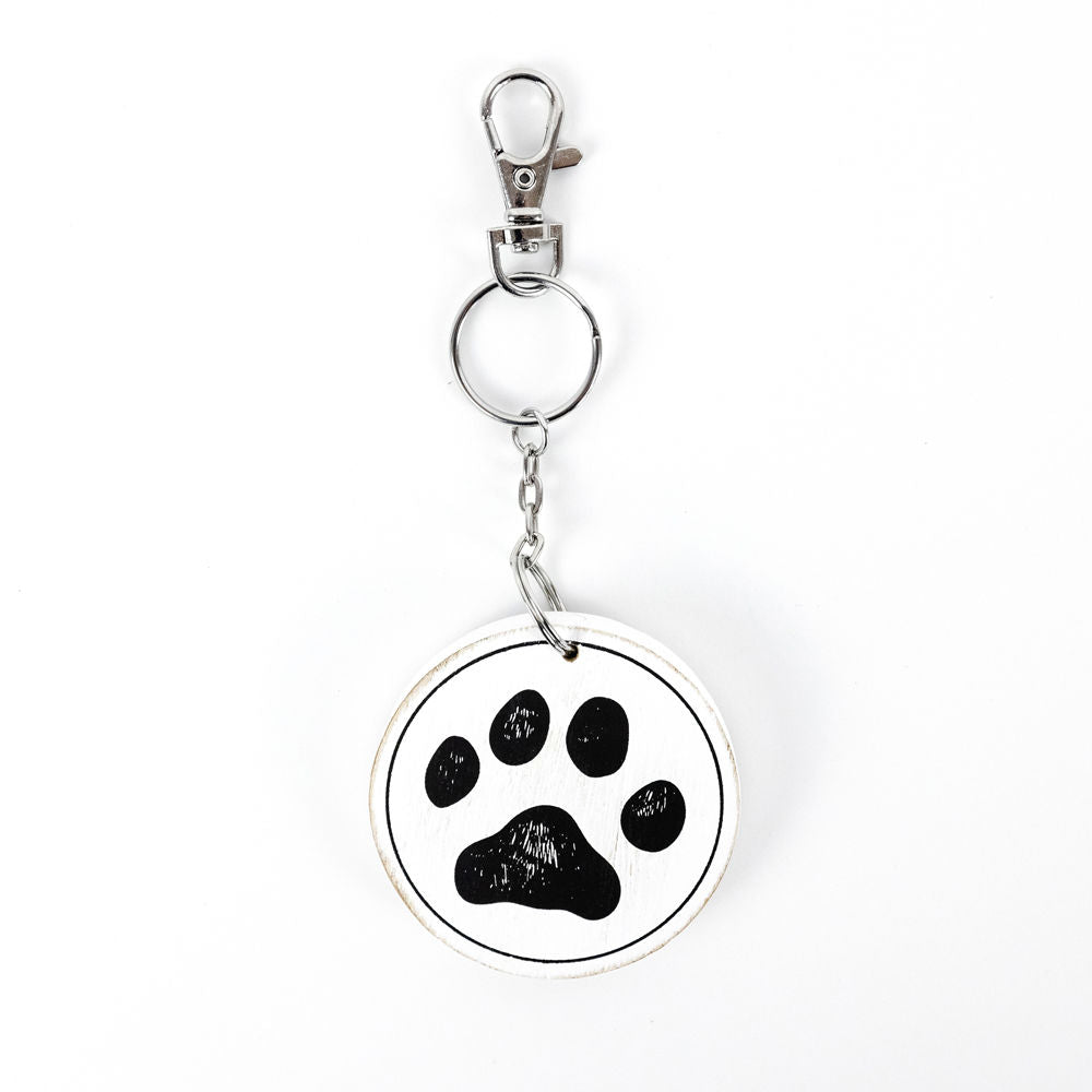 2" Reversible Wood Key Charm - Fur Mama/Paw Print | White and Black