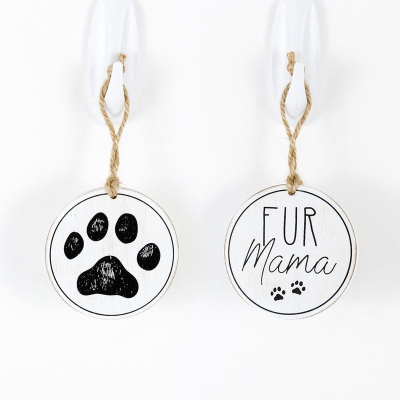 3" X 3" X .25" Reversible Wood Tag (Fur Mama) White/Black