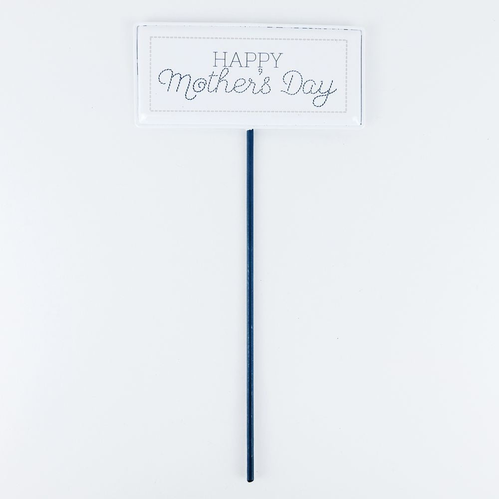 12" Metal Enamel Pick - Happy Mother's Day | White and Gray
