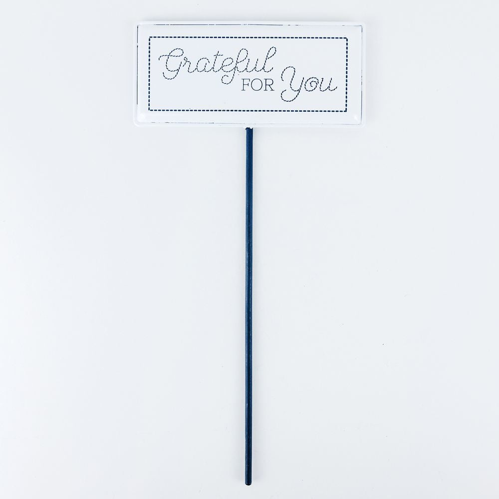 12" Metal Enamel Pick - Grateful For You | White and Gray