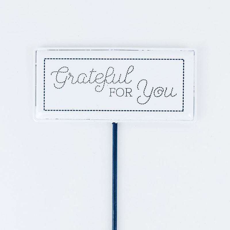 5.25" X 12" X .5" Metal Enamel Pick (Grateful For You) White/Gray