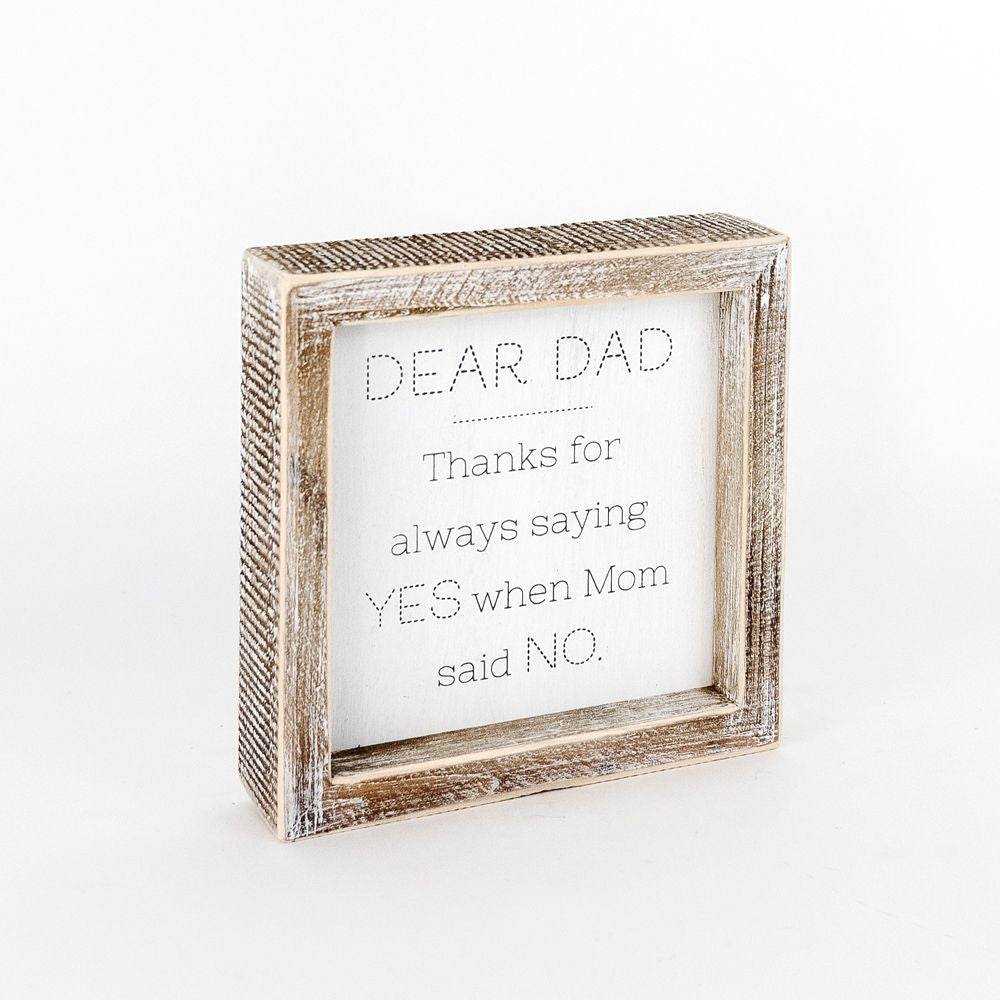 6" Reversible Wood Frame Sign - Dad and Yes | White and Grey