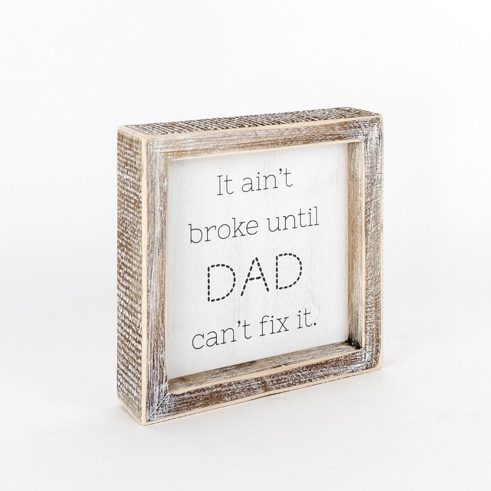 6" Reversible Wood Frame Sign - Dad and Yes | White and Grey