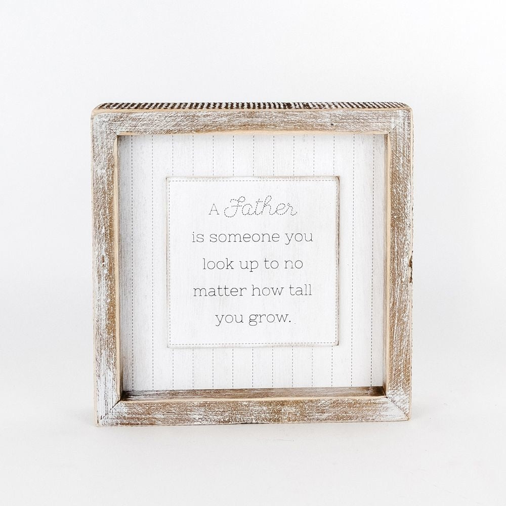 7" Reversible Wood Frame Sign - Father | White and Gray | Father's Day Collection