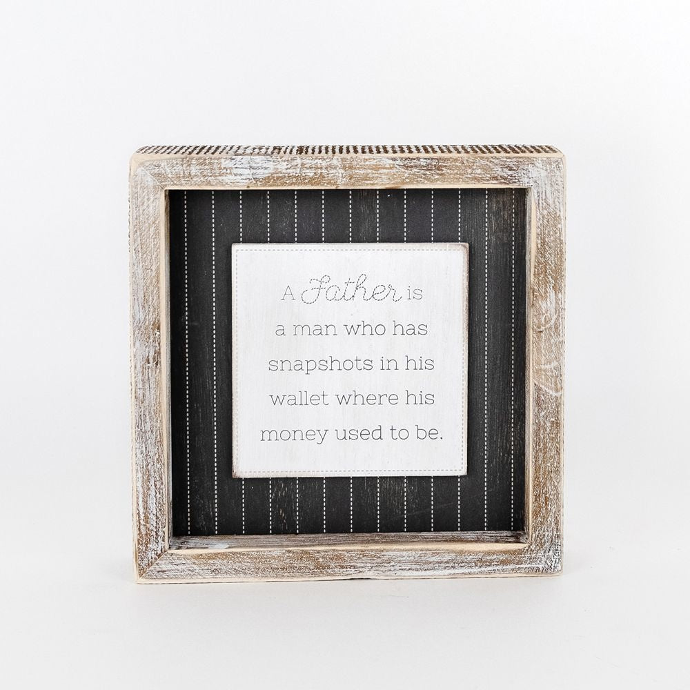 7" Reversible Wood Frame Sign - Father | White and Gray | Father's Day Collection