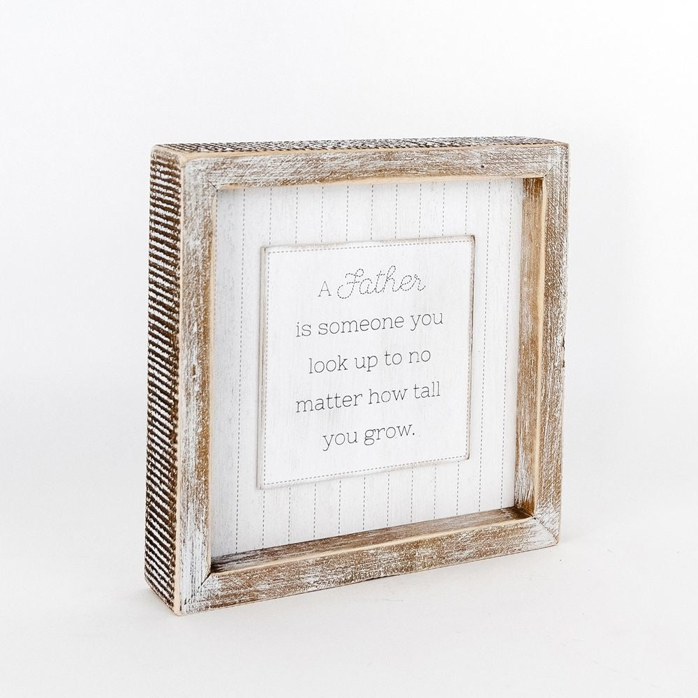 7" Reversible Wood Frame Sign - Father | White and Gray | Father's Day Collection