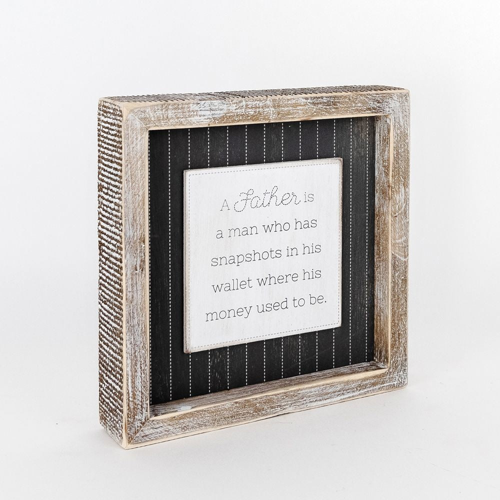 7" Reversible Wood Frame Sign - Father | White and Gray | Father's Day Collection
