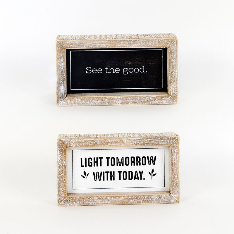 7" X 4" X 1.5" Reversible Wood Framed Sign (Good/Today) Black/White